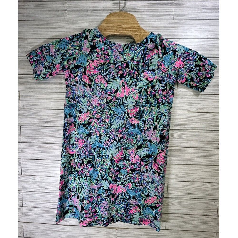 Lilly Pulitzer Girl's Get Wild Sz XL Pink/Green/Blue Dress Short Sleeve